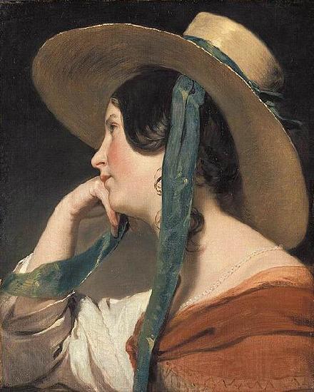 Friedrich von Amerling Maiden with a Straw Hat Norge oil painting art